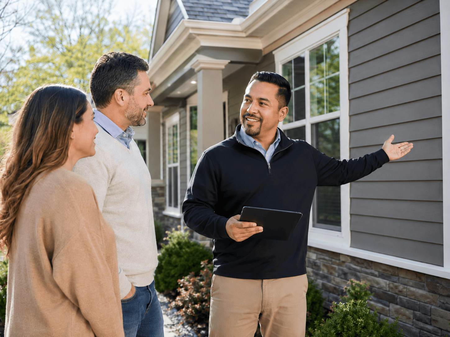 South Border siding contractor speaking with homeowners outside their home
